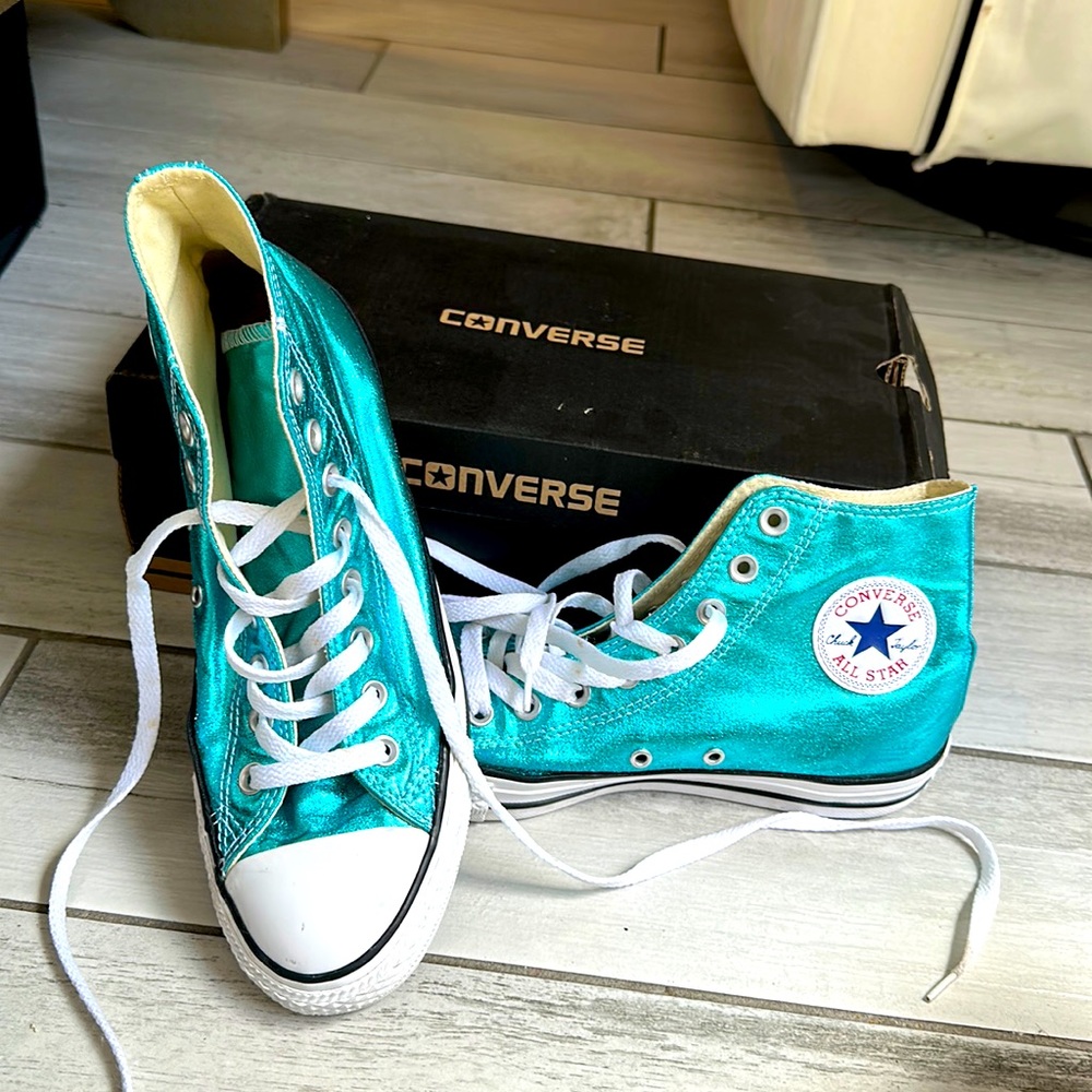 Converse- Sparkly Metallic Teal Hightops